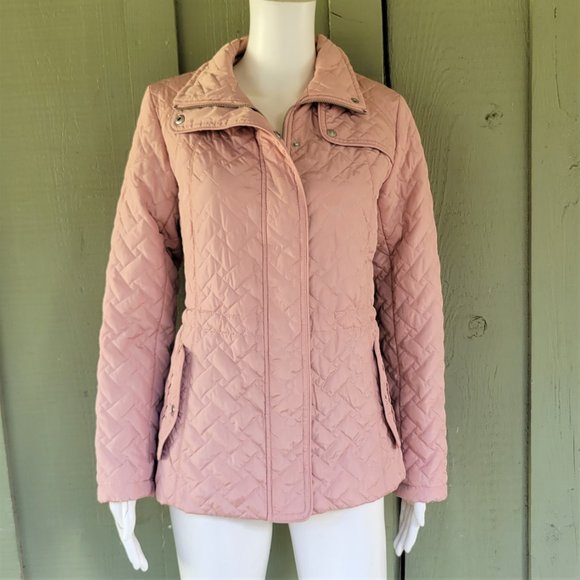New COLE HAAN Dusky Pink Quilted Jacket Coat Small S